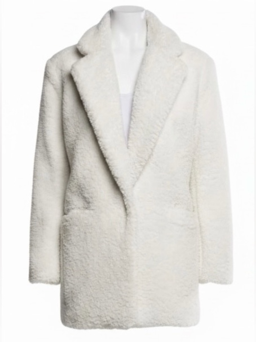 Alice + Olivia Ivory Faux Fur Teddy Coat Shawl Collar Size M - Picture 4 of 9